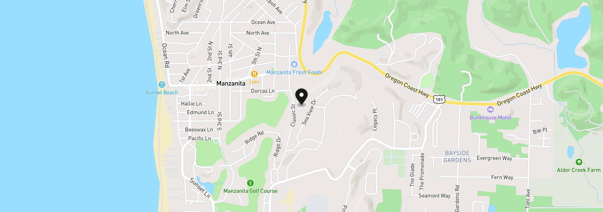 Map showing the location of 384 Jackson Way Lot32, Manzanita, OR 97130