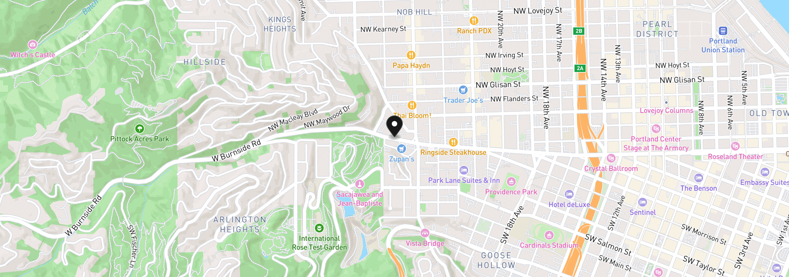 Map showing the location of 6665 W Burnside St 442, Portland, OR 97210