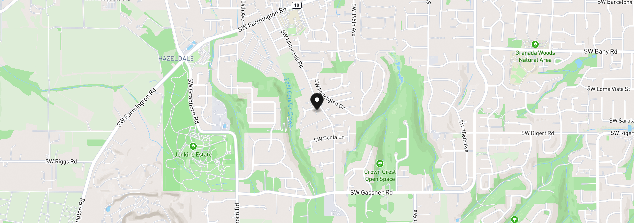 Map showing the location of 19822 SW Gannon Ln, Beaverton, OR 97007