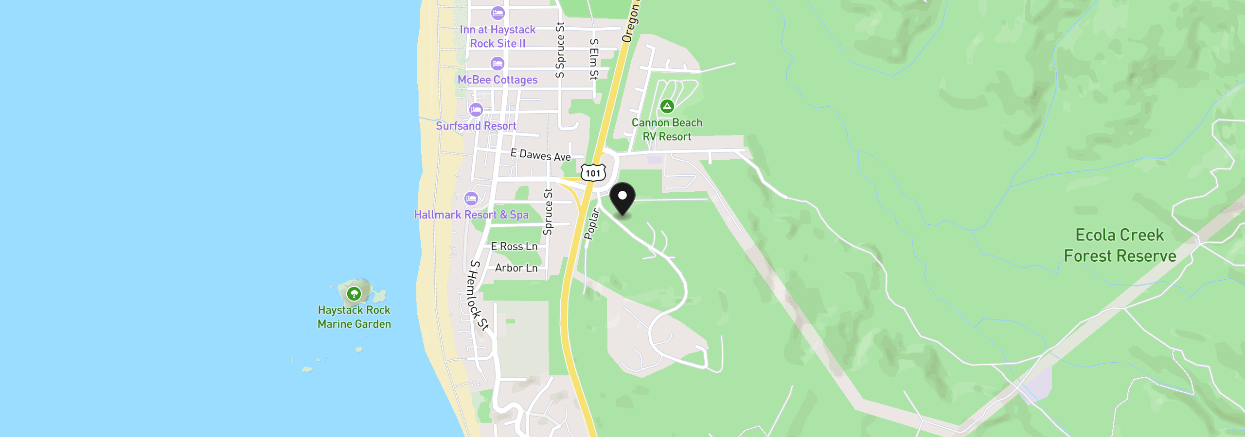 Map showing the location of 352 Sunset Blvd, Cannon Beach, OR 97110