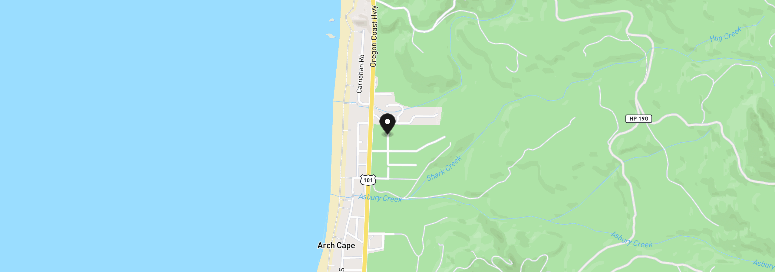 Map showing the location of Woodland Heights Rd, Arch Cape, OR 97102