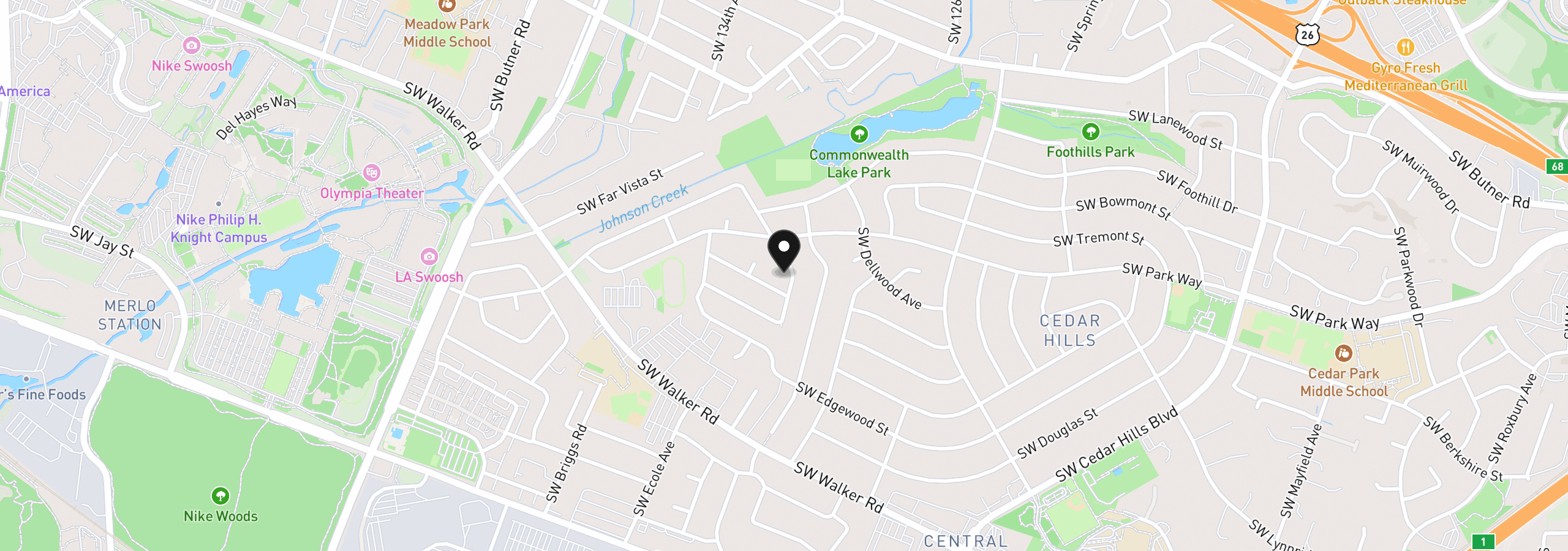 Map showing the location of 1615 SW 132nd Ave, Beaverton, OR 97005