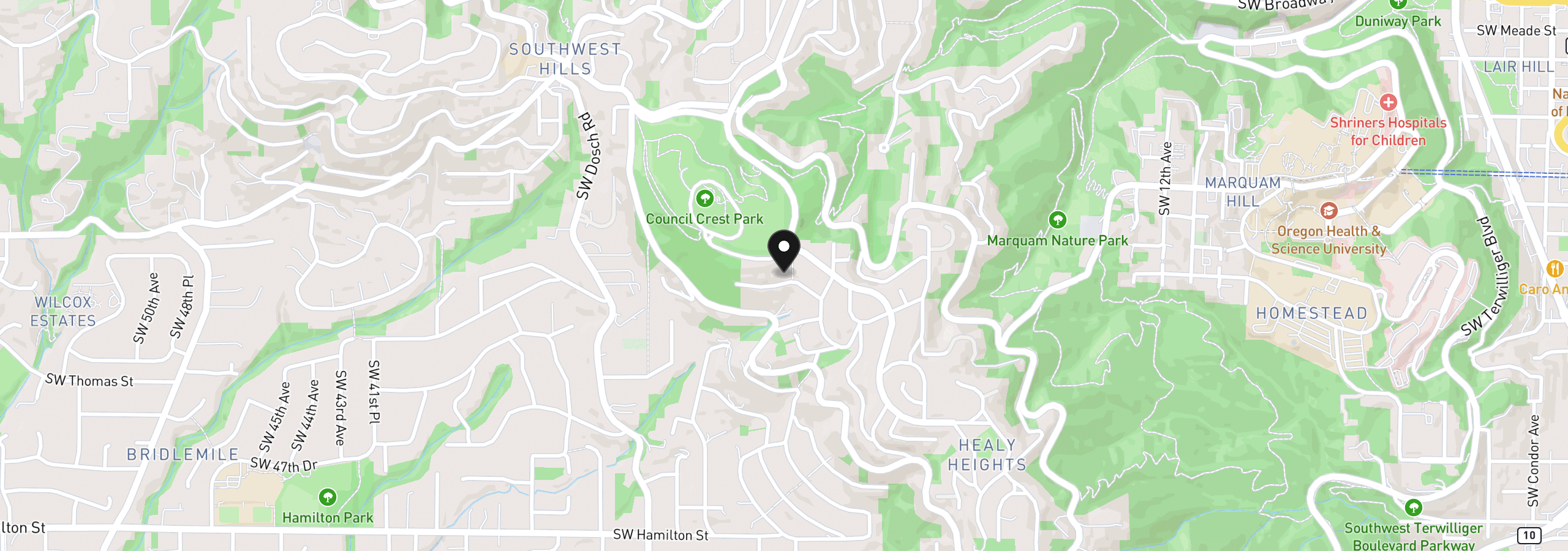 Map showing the location of 2801 SW Hillsboro St, Portland, OR 97239