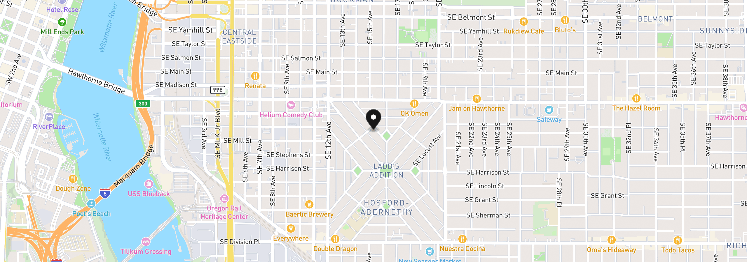 Map showing the location of 1450 SE Palm St, Portland, OR 97214