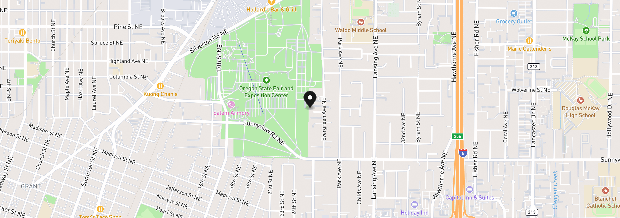 Map showing the location of 2645 Evergreen Ct NE, Salem, OR 97301