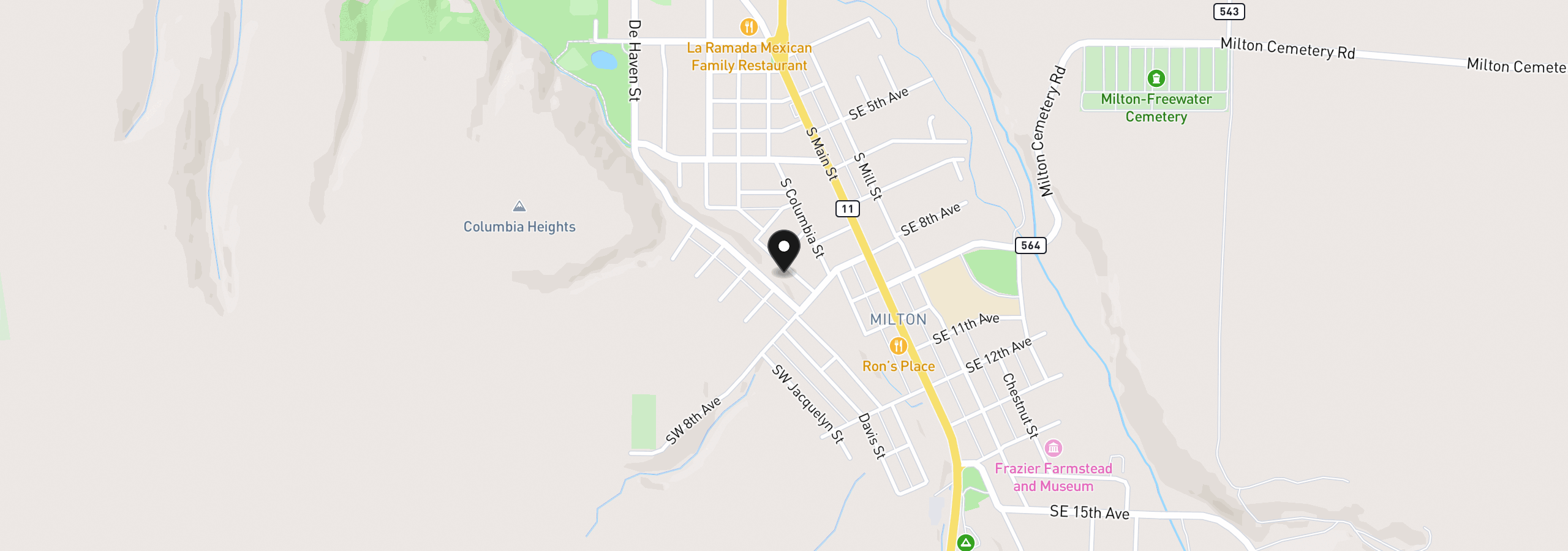 Map showing the location of 708 Pierce St, Milton-Freewater, OR 97862