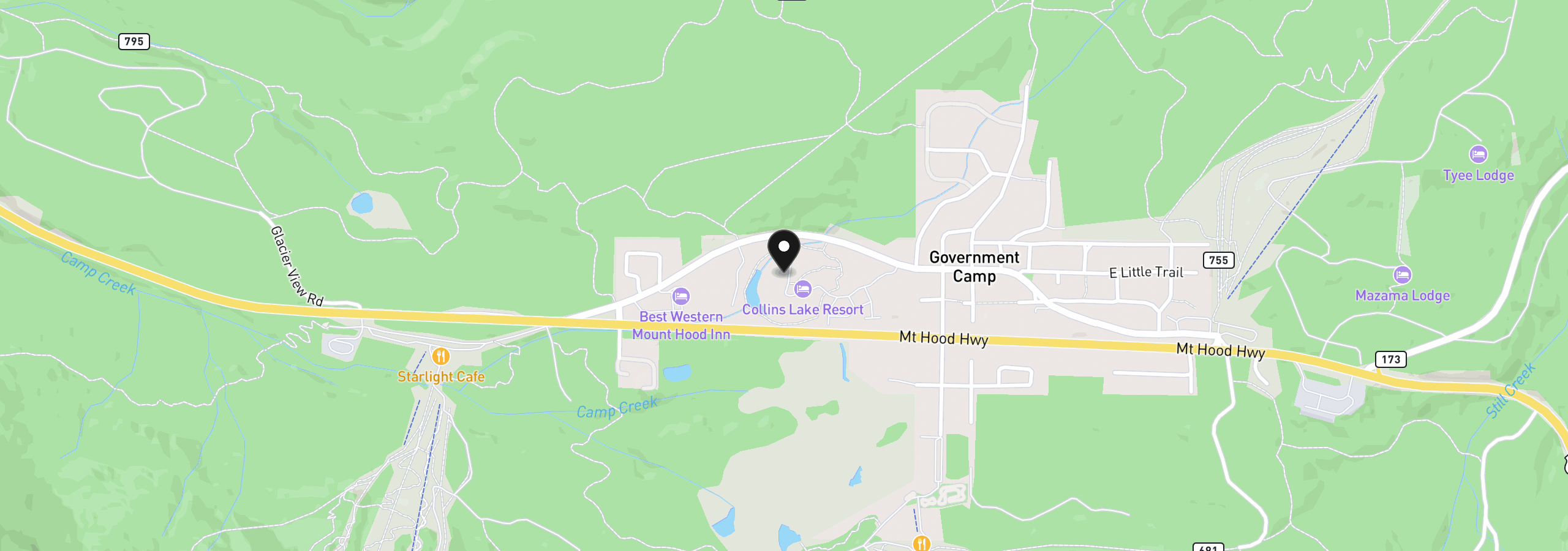 Map showing the location of 87758 E Creek Ridge Rd W-100, Government Camp, OR 97028
