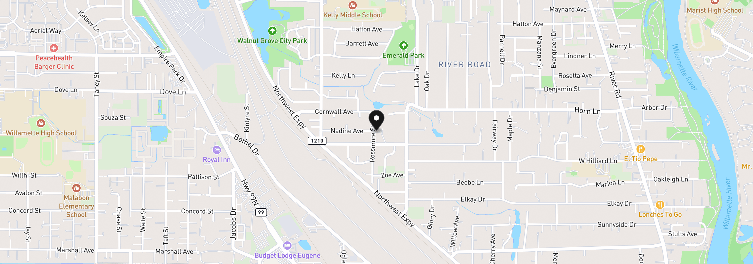 Map showing the location of 829 Rossmore St, Eugene, OR 97404