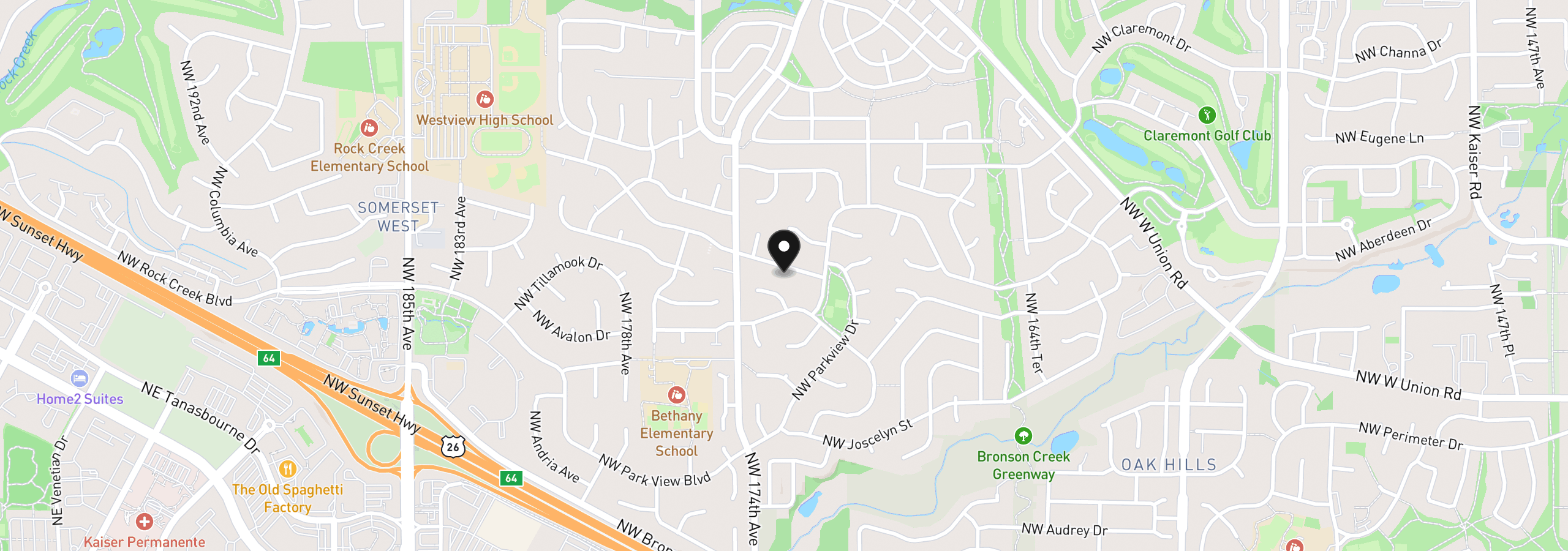 Map showing the location of 17210 NW Lonerock Ln, Beaverton, OR 97006