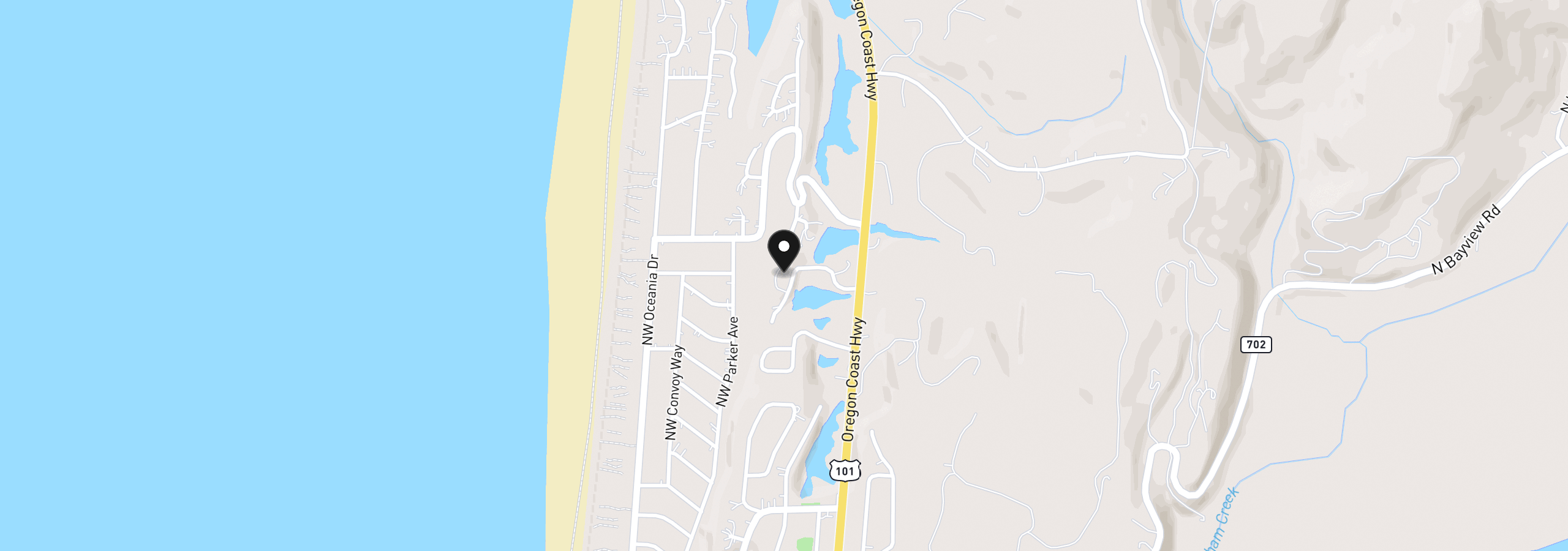 Map showing the location of NW Lotus Lake Dr 5, Waldport, OR 97394