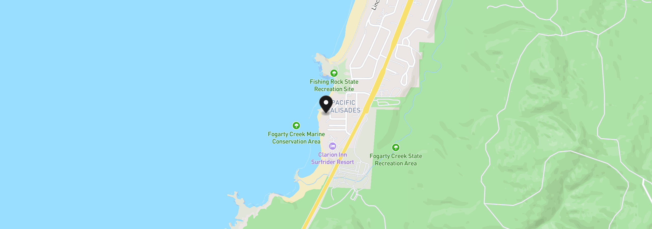 Map showing the location of 130 Fishing Rock Dr, Depoe Bay, OR 97341