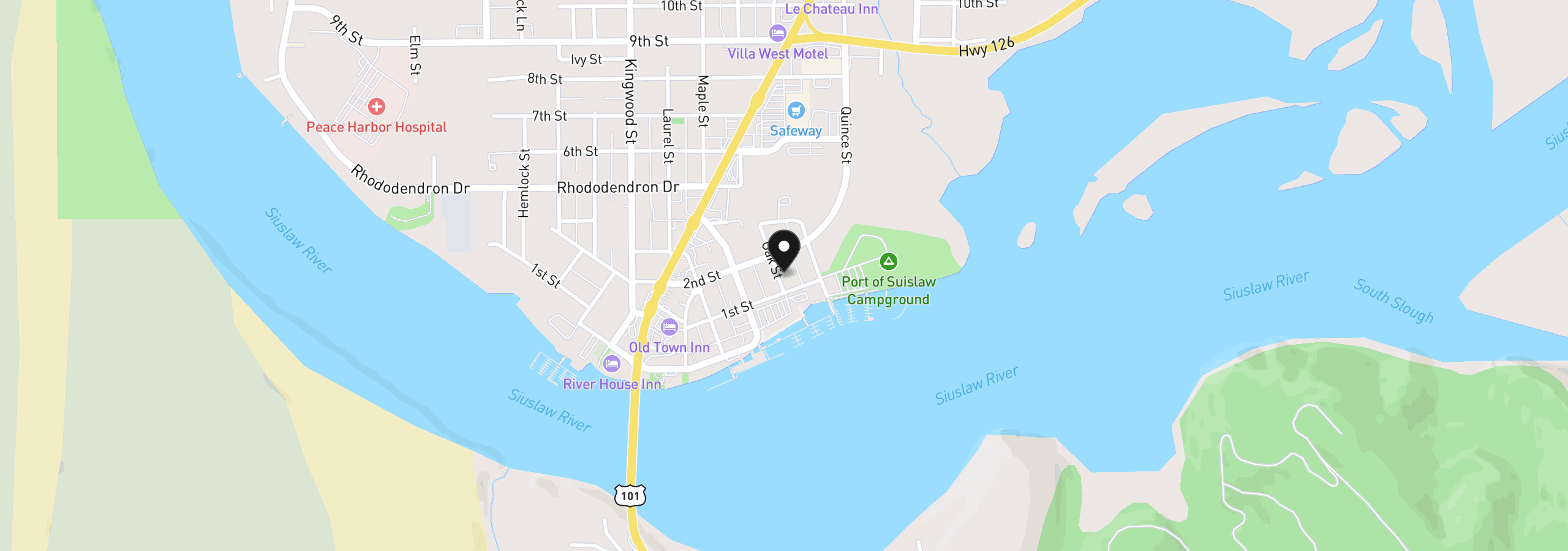 Map showing the location of 238 Oak St, Florence, OR 97439