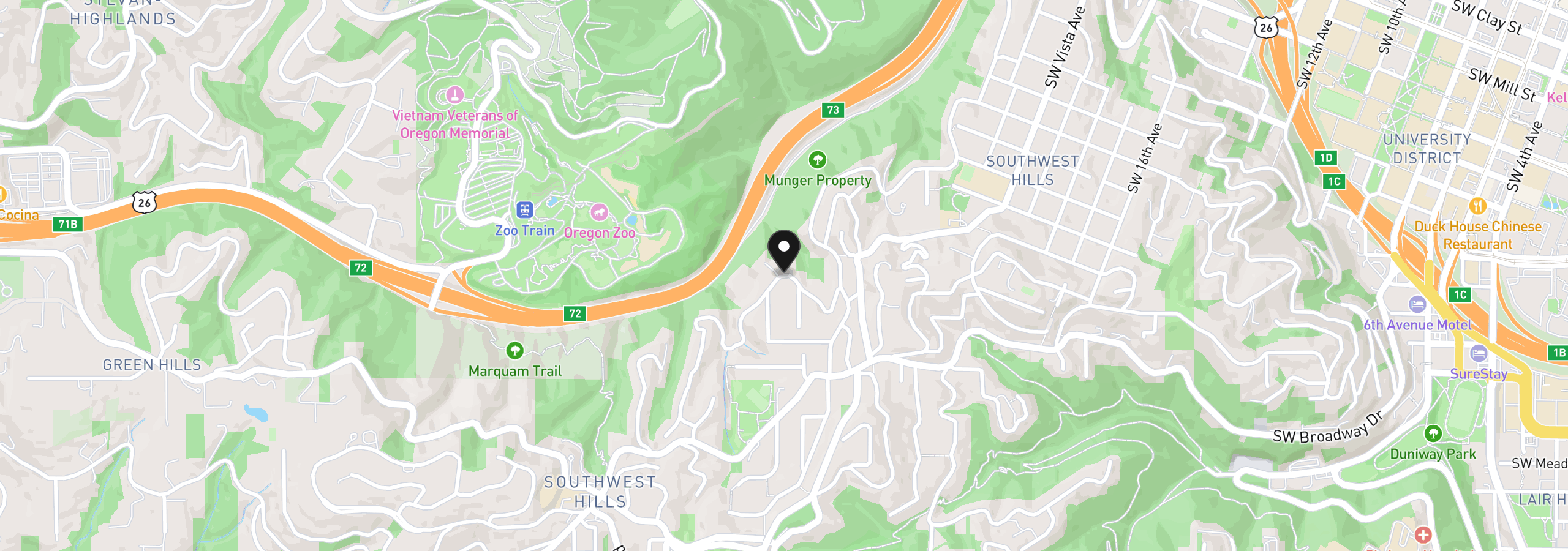 Map showing the location of 0 SW Upper Dr, Portland, OR 97201