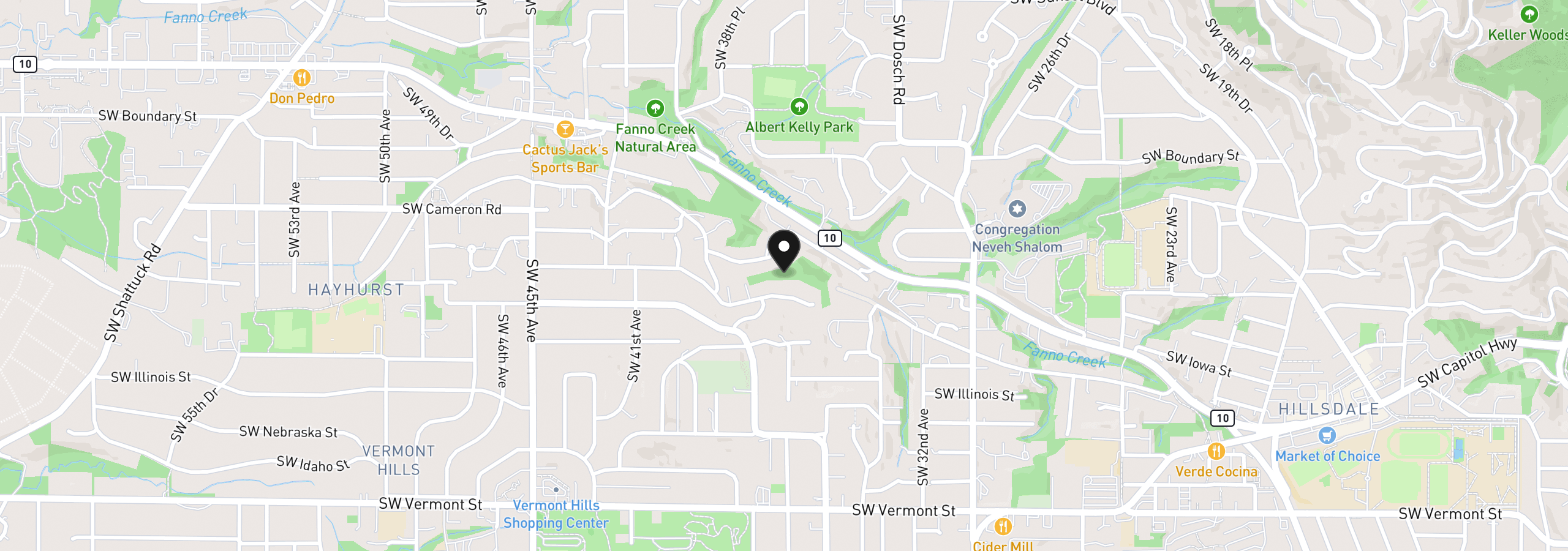Map showing the location of SW Cullen Blvd, Portland, OR 97221