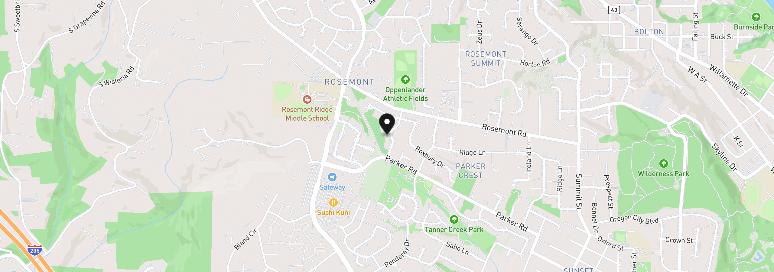 Map showing the location of 3144 Meadowlark Dr, West Linn, OR 97068