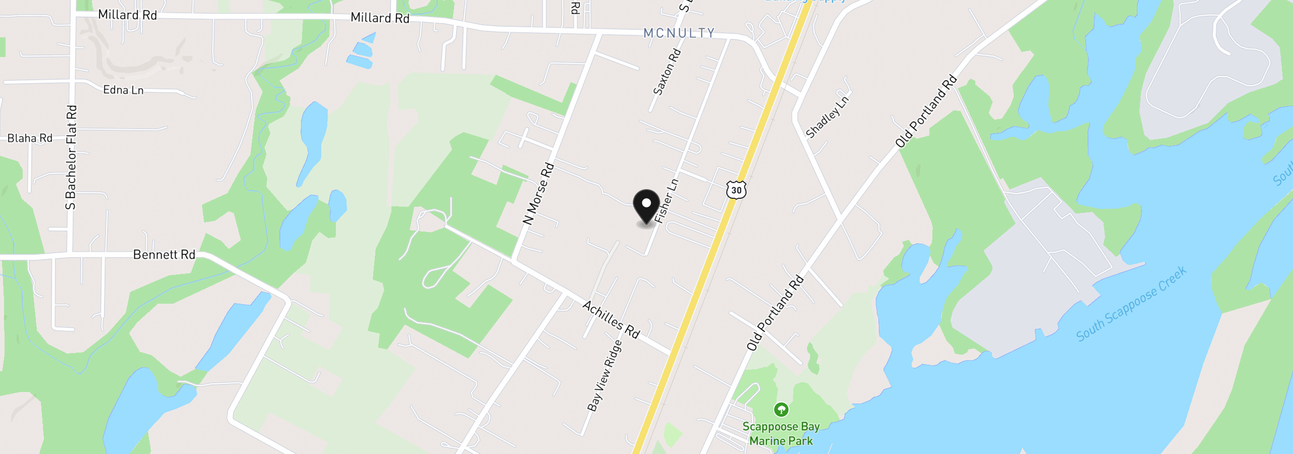 Map showing the location of 57893 Fisher Ln, St. Helens, OR 97051