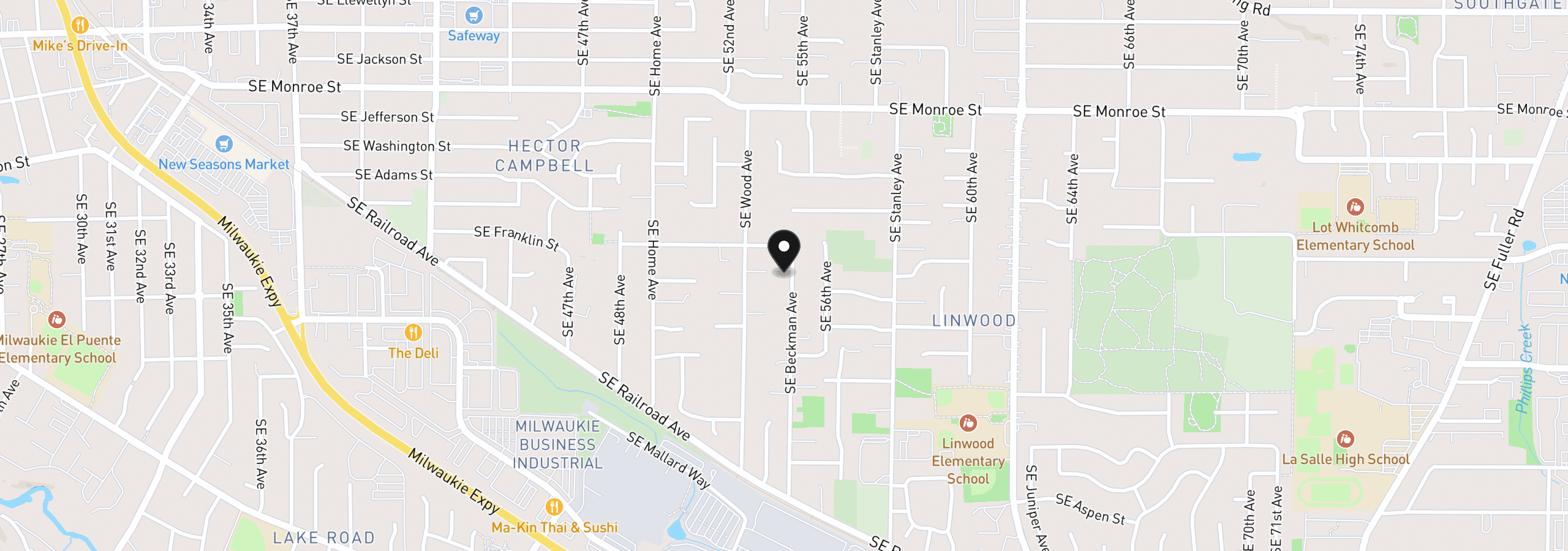 Map showing the location of 11335 SE Beckman Ave, Milwaukie, OR 97222