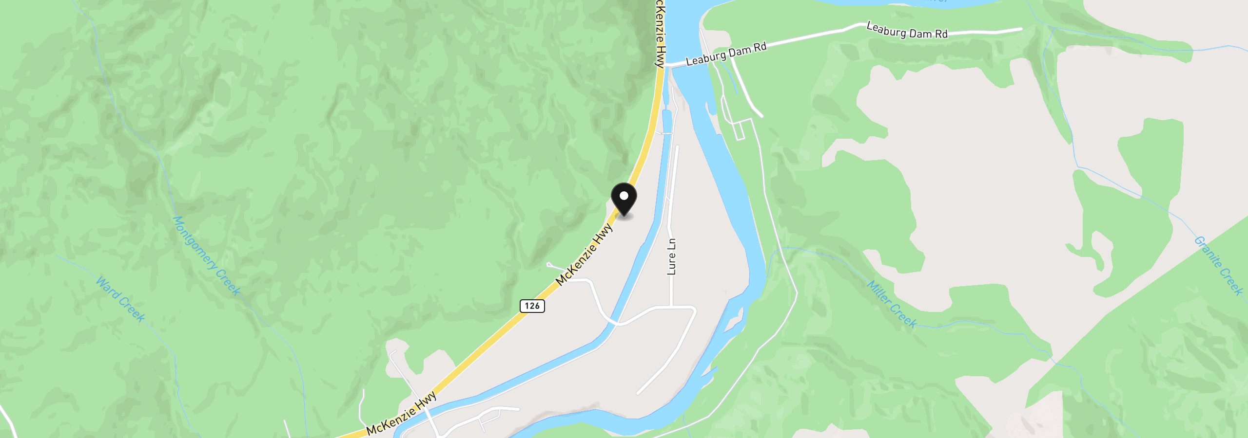 Map showing the location of 44518 McKenzie Hwy, Walterville, OR 97489