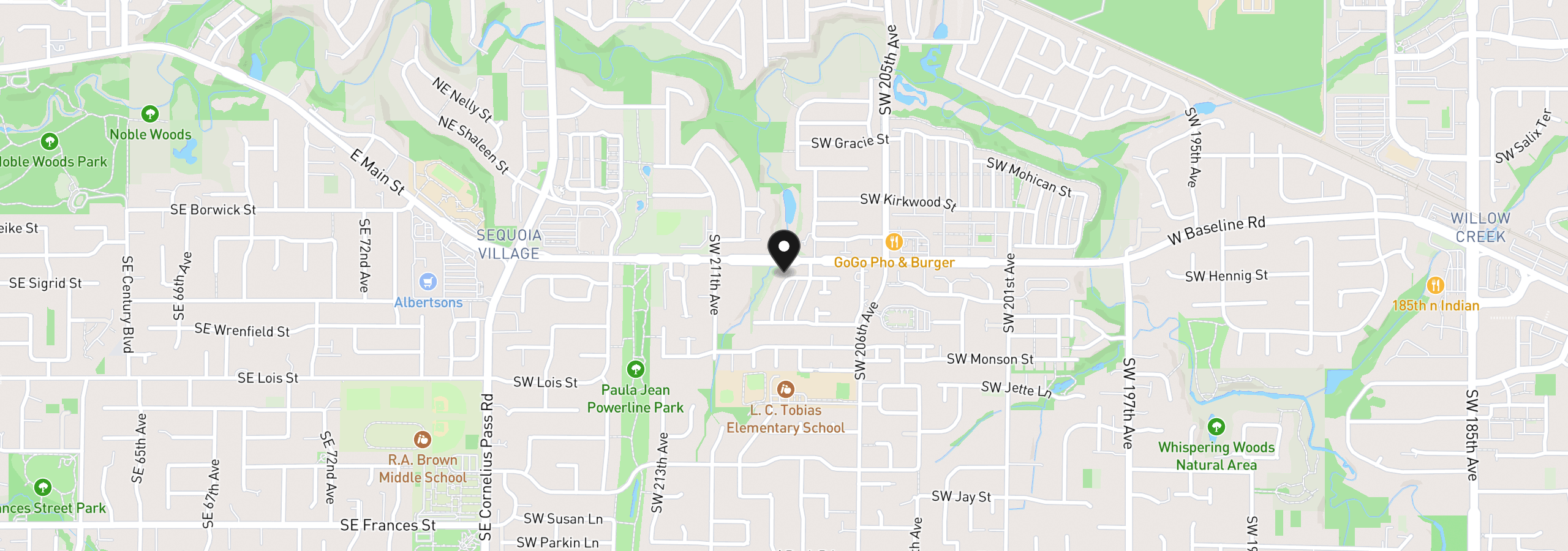 Map showing the location of 20881 SW Edgemont St, Beaverton, OR 97003