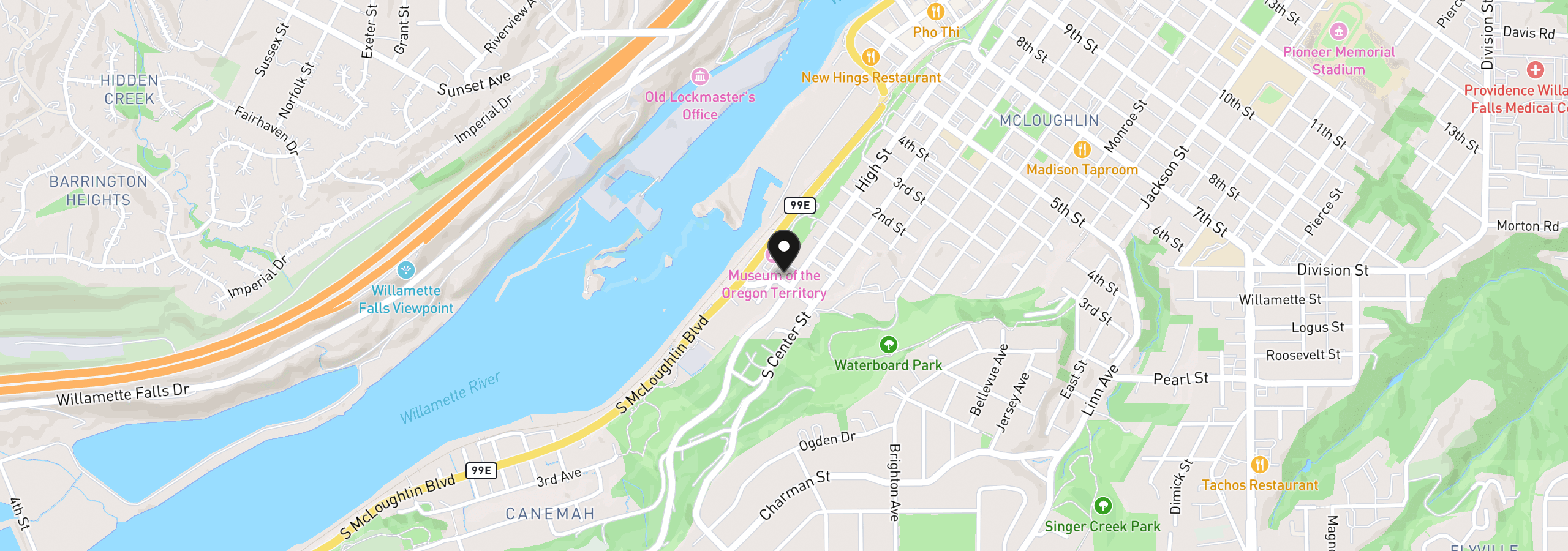 Map showing the location of 313 S 2nd St, Oregon City, OR 97045