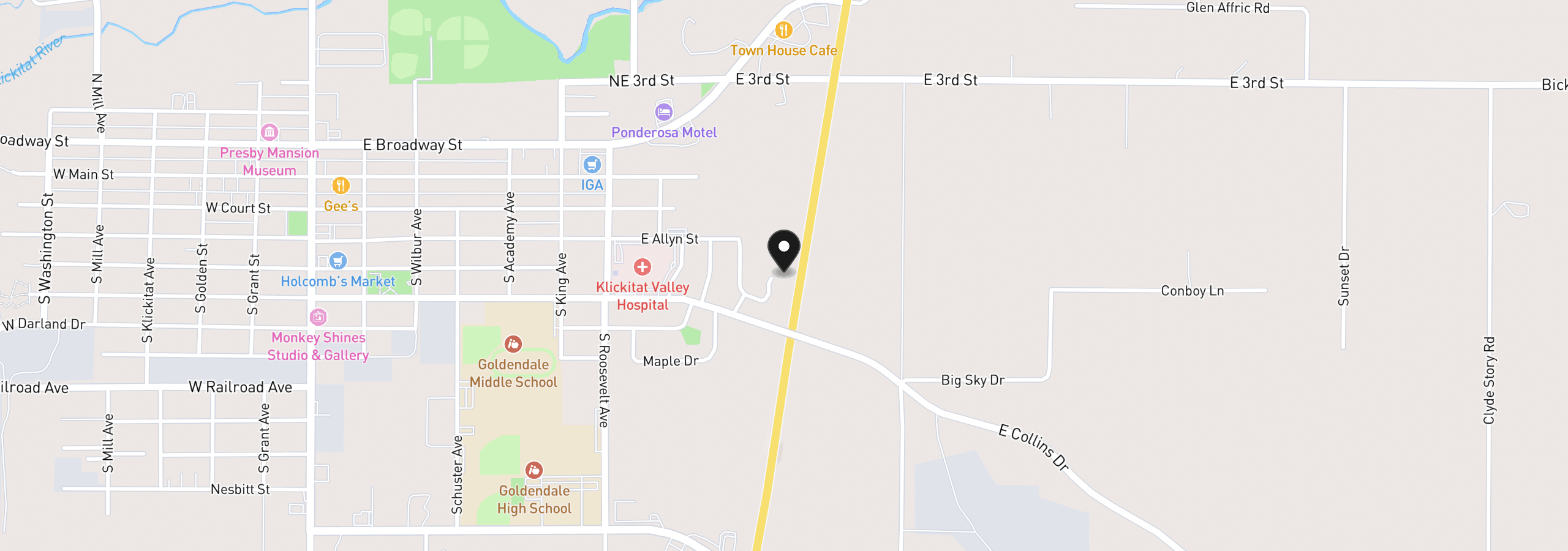 Map showing the location of 1014 Roe Dr, Goldendale, Wa 98620