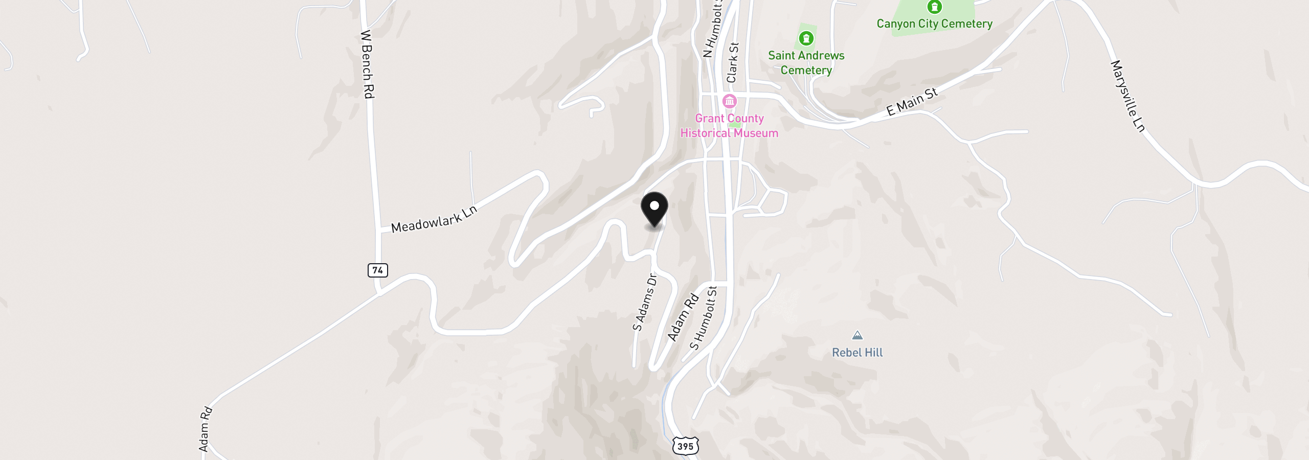 Map showing the location of 208 Adam Dr, Canyon City, OR 97820