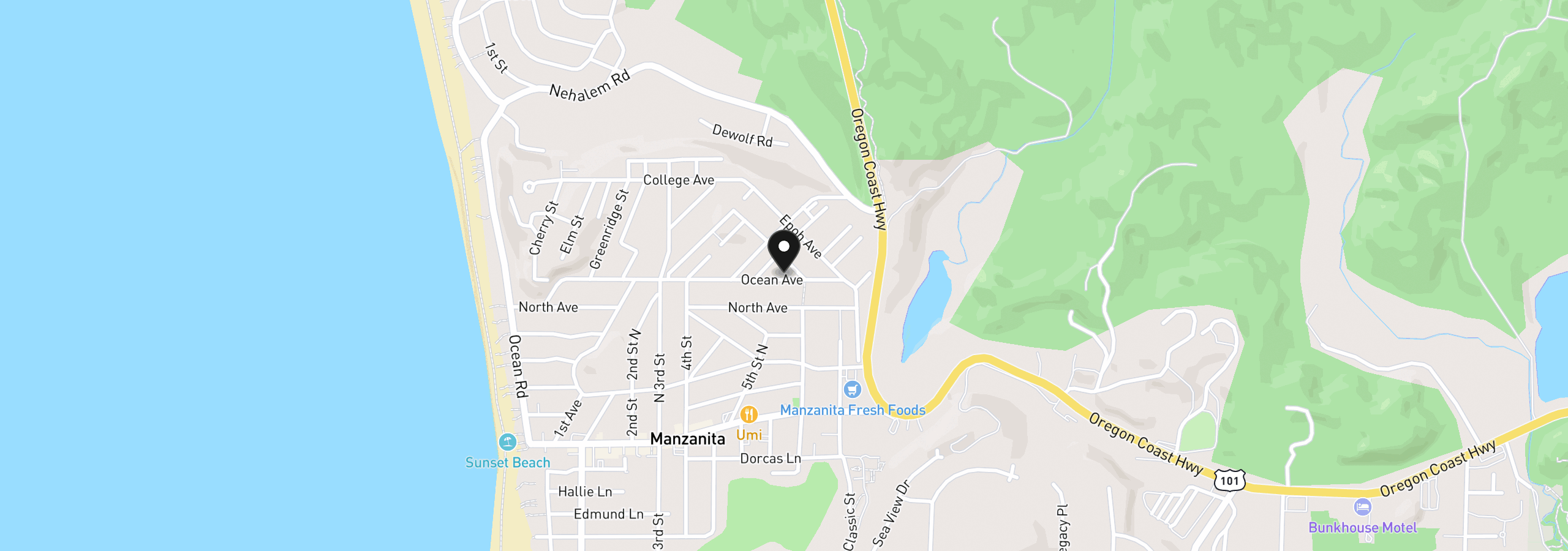 Map showing the location of 569 Ocean Ave, Manzanita, OR 97130