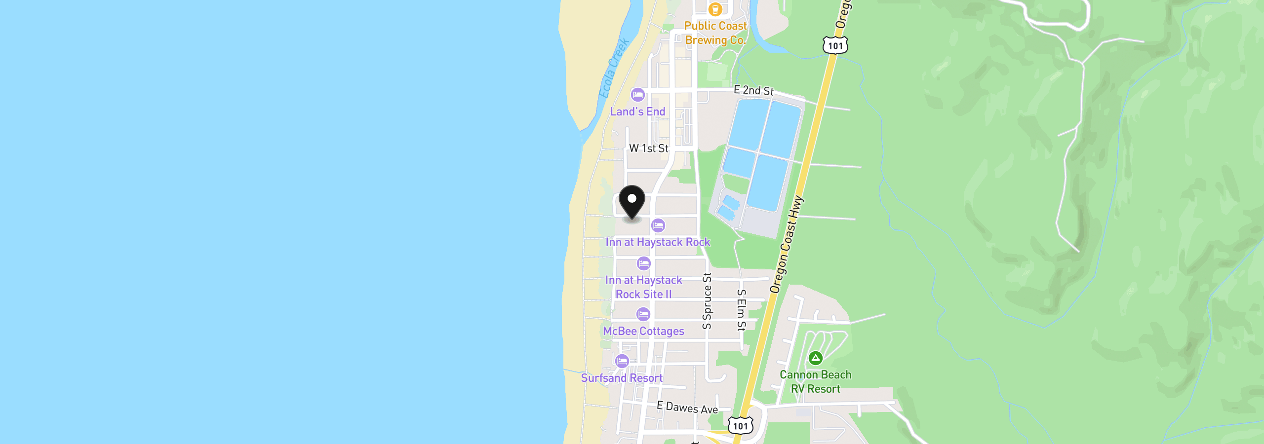 Map showing the location of 171 W Adams, Cannon Beach, OR 97110