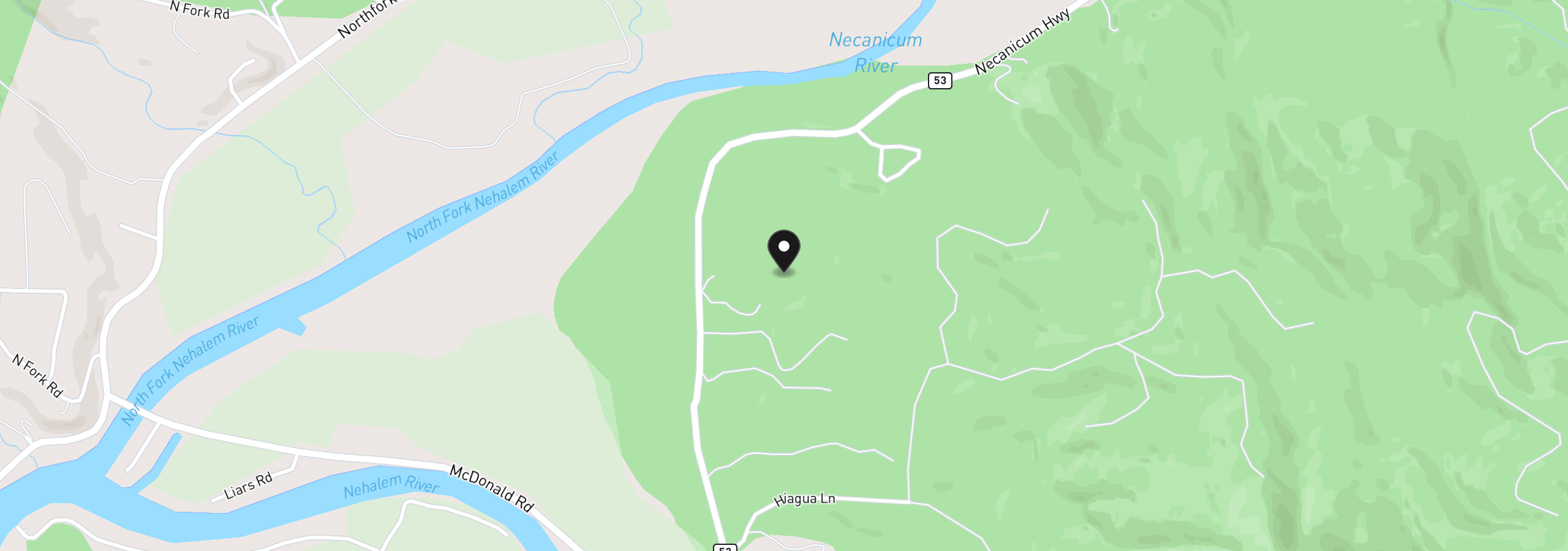 Map showing the location of 1402 Hwy 53 1402, Nehalem, OR 97131