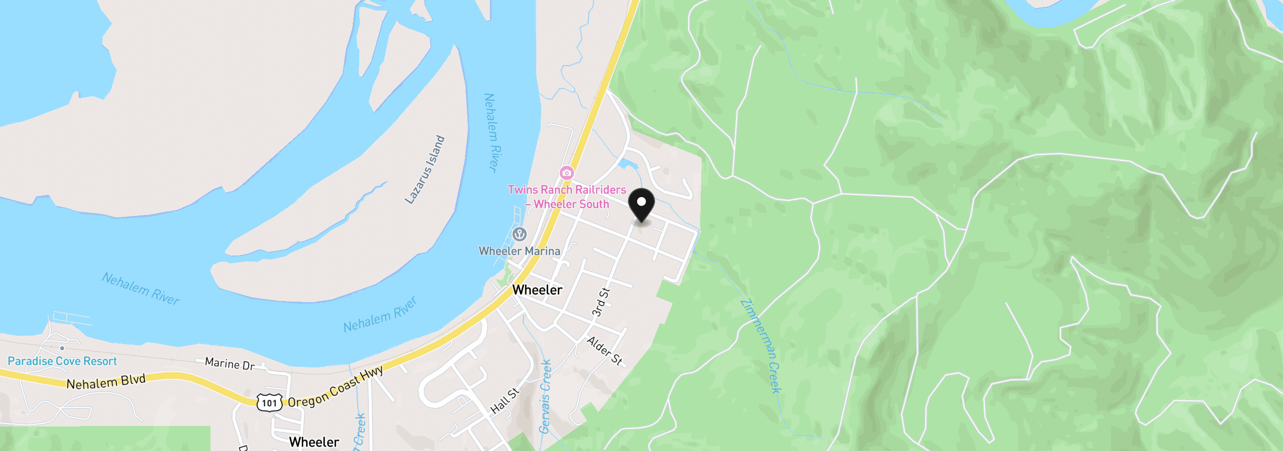 Map showing the location of 45 Third St, Wheeler, OR 97147