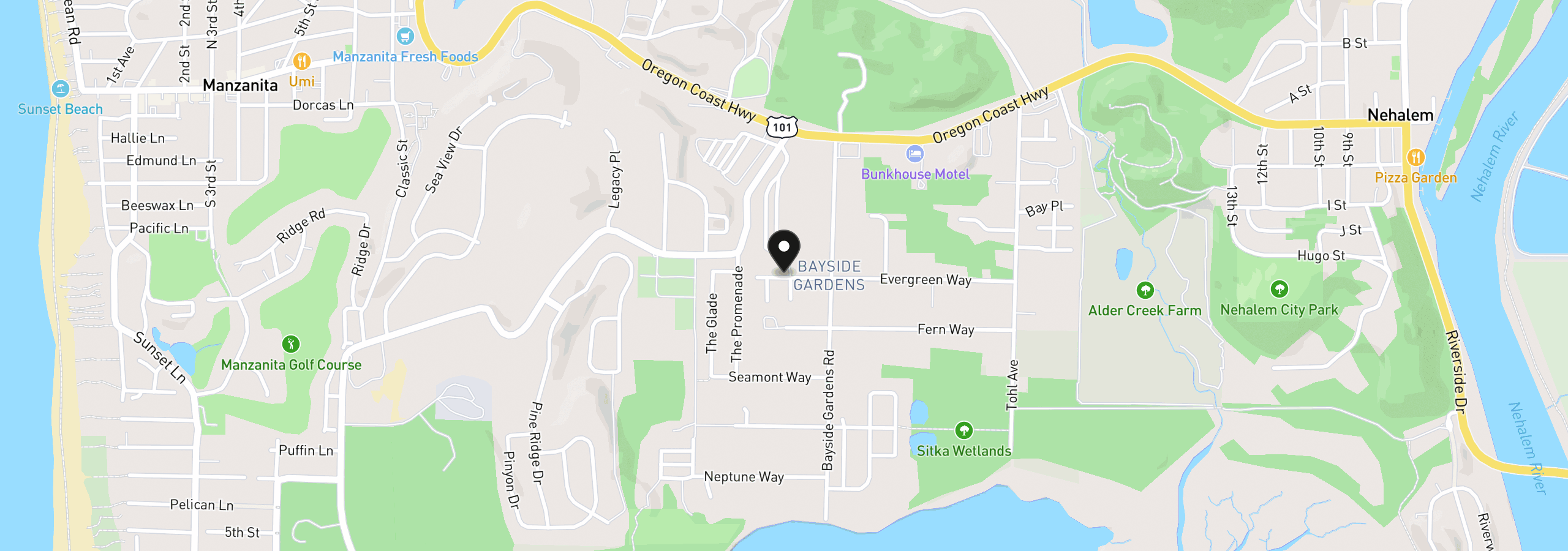 Map showing the location of 11154 Evergreen Way, Nehalem, OR 97131