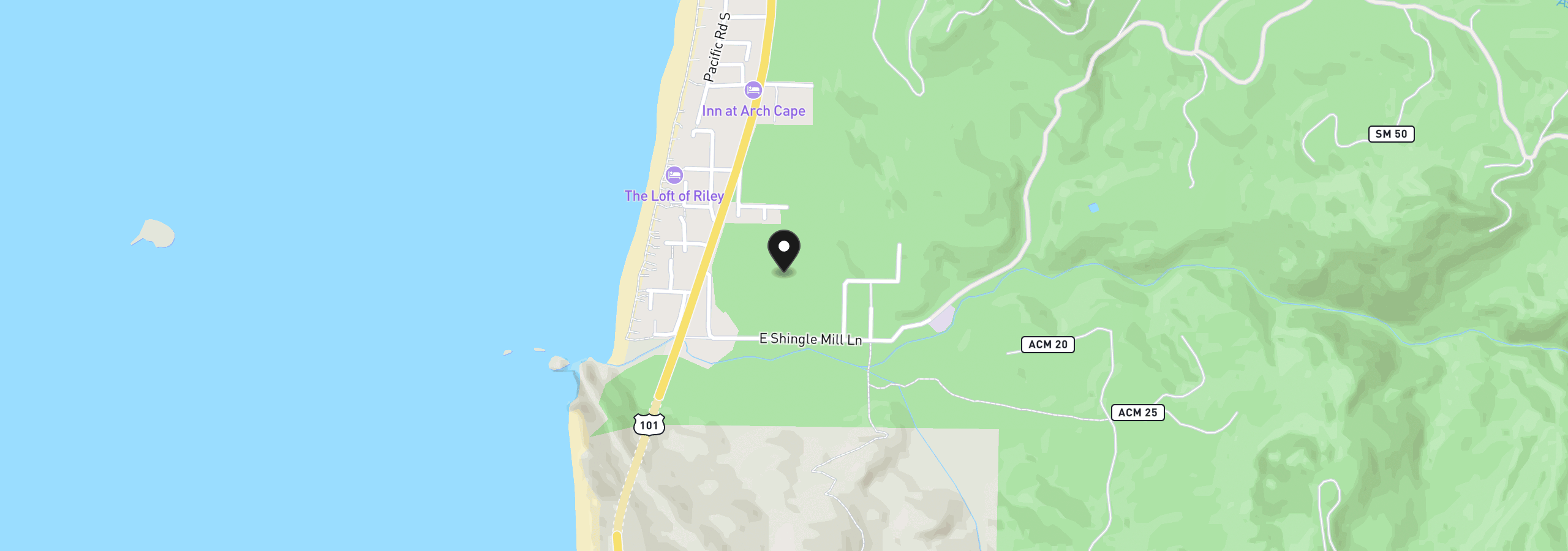 Map showing the location of Anvil Rock, Arch Cape, OR 97102