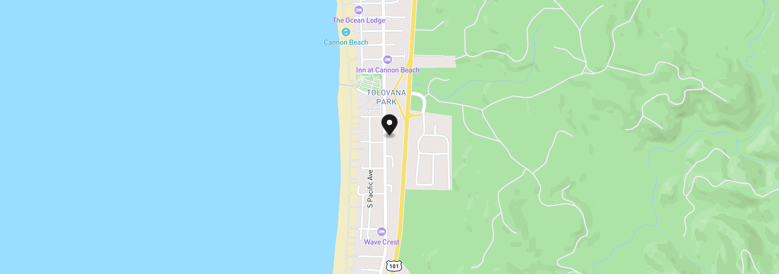 Map showing the location of 3579 S Hemlock St, Cannon Beach, OR 97110