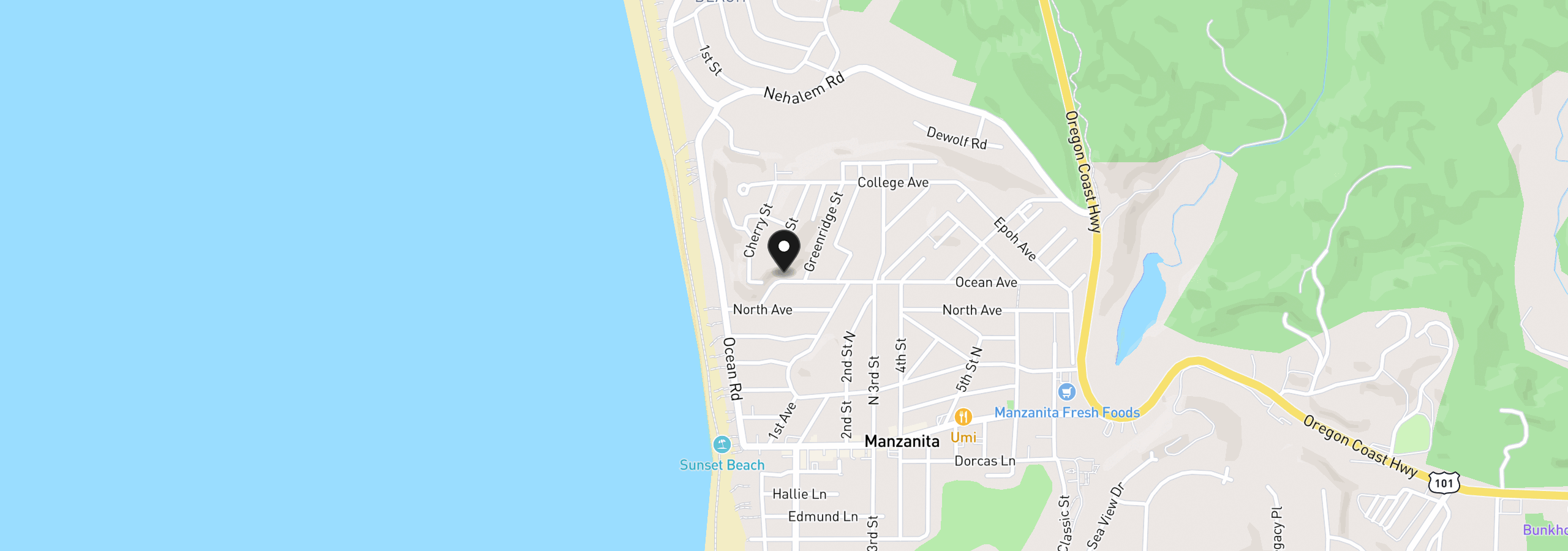 Map showing the location of 97 Ocean Ave, Manzanita, OR 97130