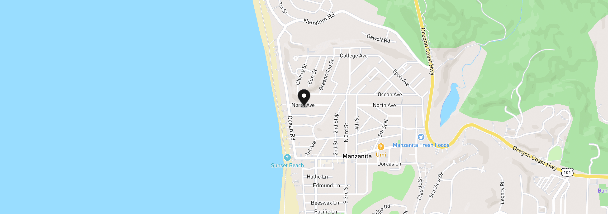 Map showing the location of North Ave 5500, Manzanita, OR 97130