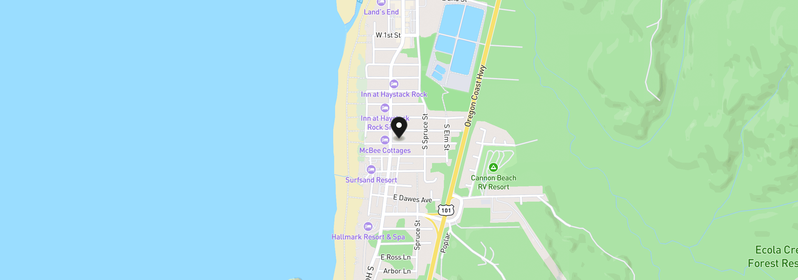 Map showing the location of 132 E Van Buren St, Cannon Beach, OR 97110