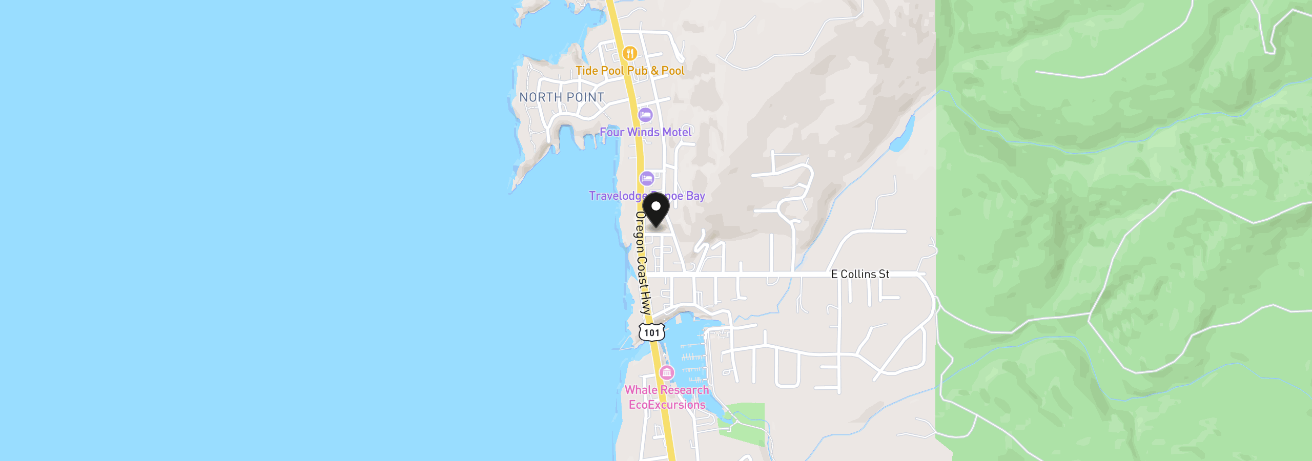 Map showing the location of 25 NE Clarke St, Depoe Bay, OR 97341