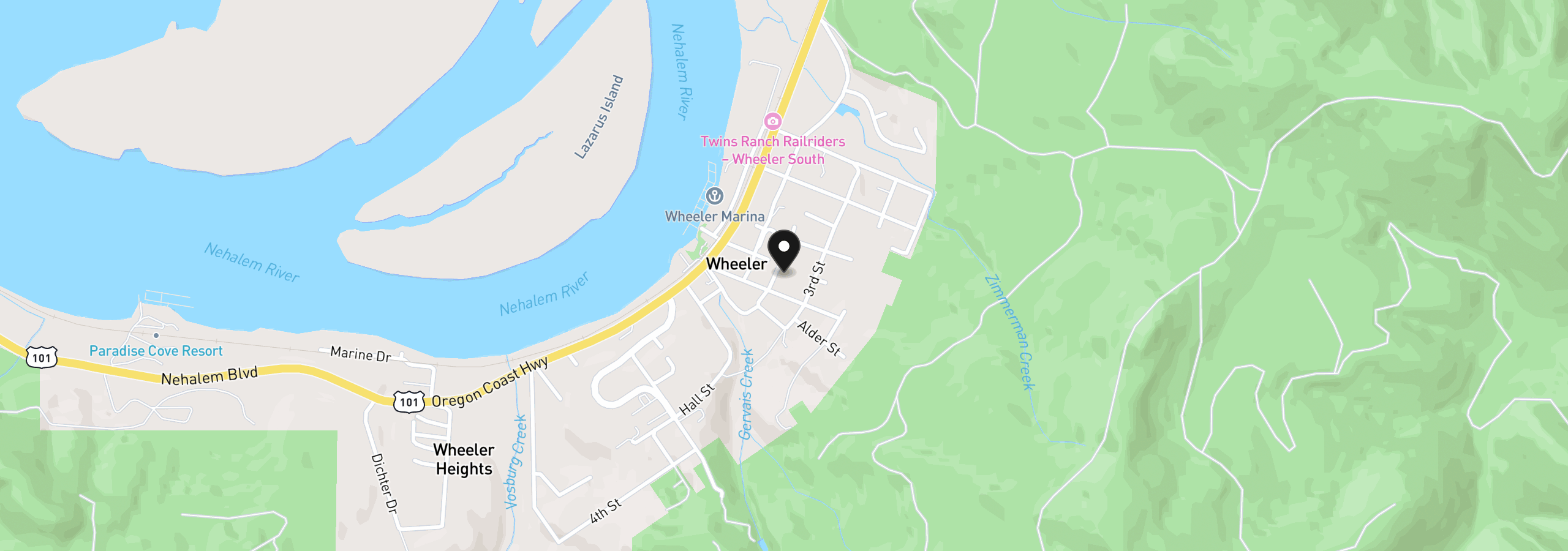 Map showing the location of 431 2nd St, Wheeler, OR 97147