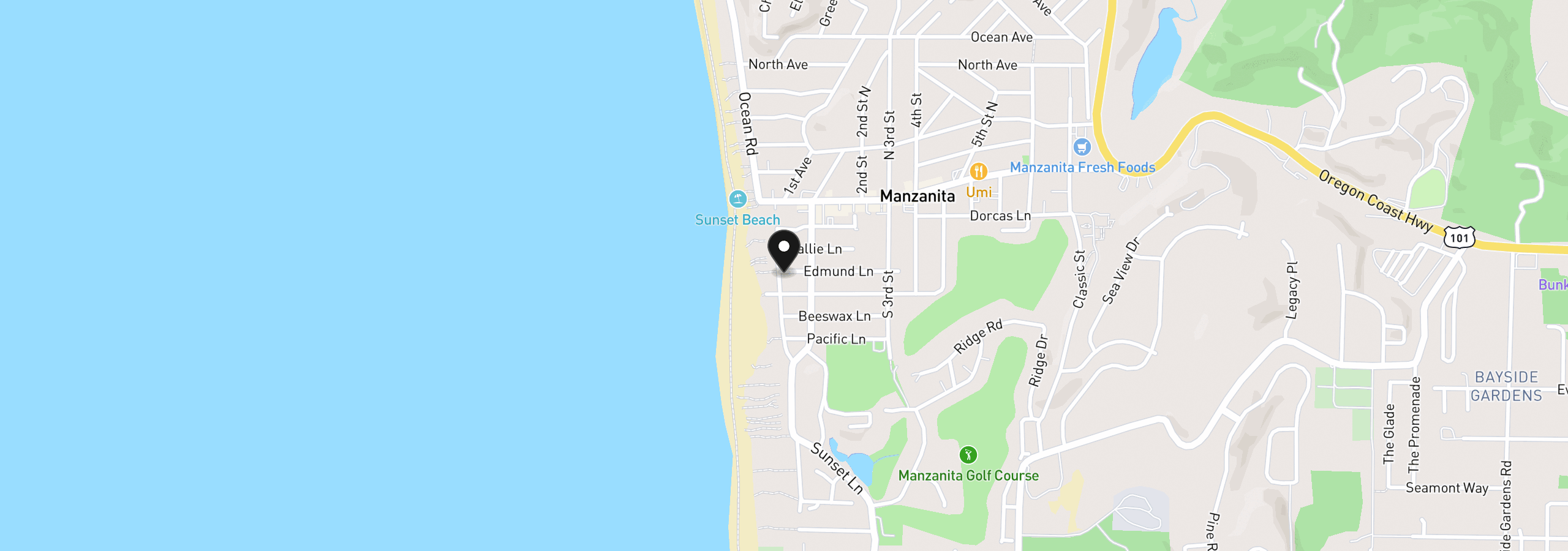 Map showing the location of 24 Edmund Ln, Manzanita, OR 97130