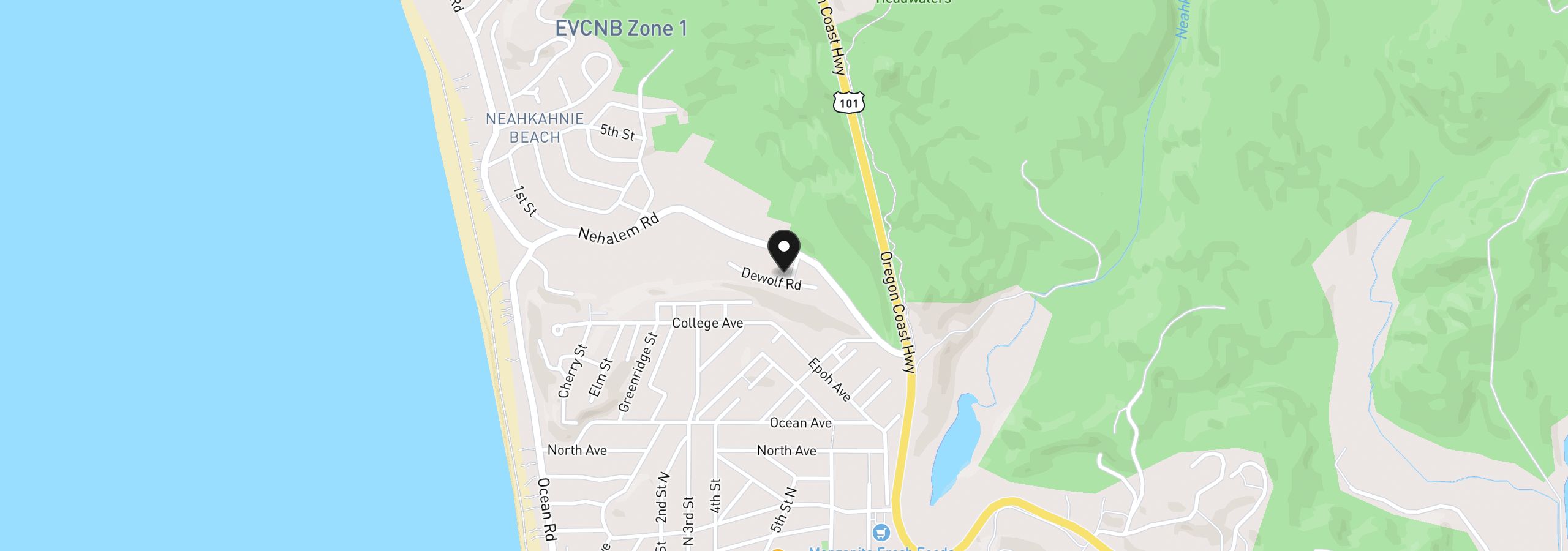 Map showing the location of 9290 Dewolf Rd, Manzanita, OR 97130