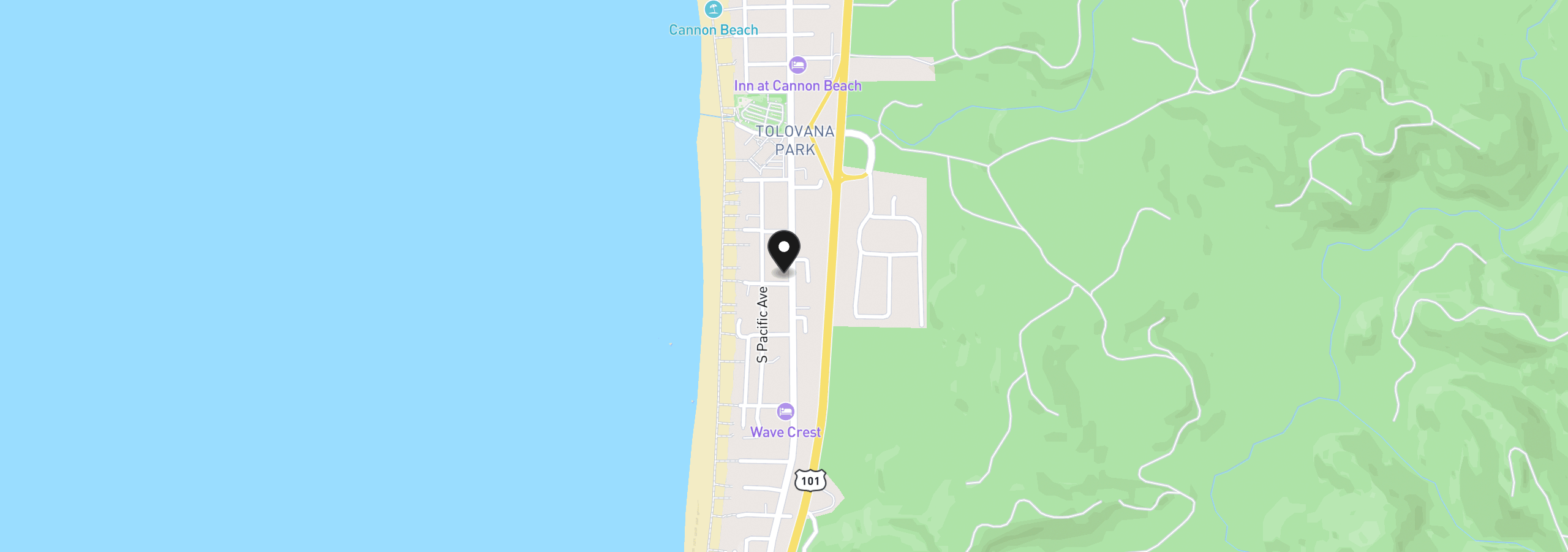 Map showing the location of 3688 S Hemlock St, Cannon Beach, OR 97110