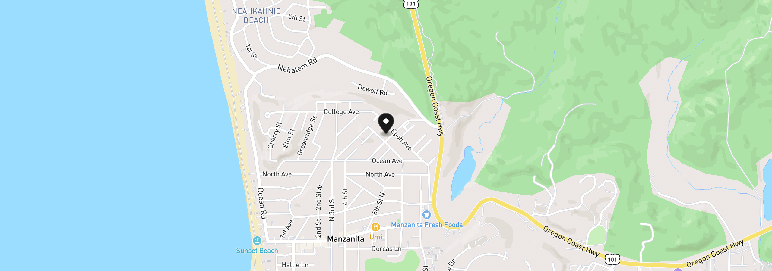 Map showing the location of 955 Oak St, Manzanita, OR 97130