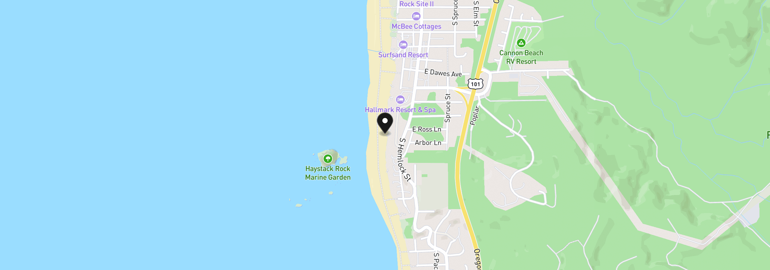 Map showing the location of 1698 Forest Lawn Rd, Cannon Beach, OR 97110