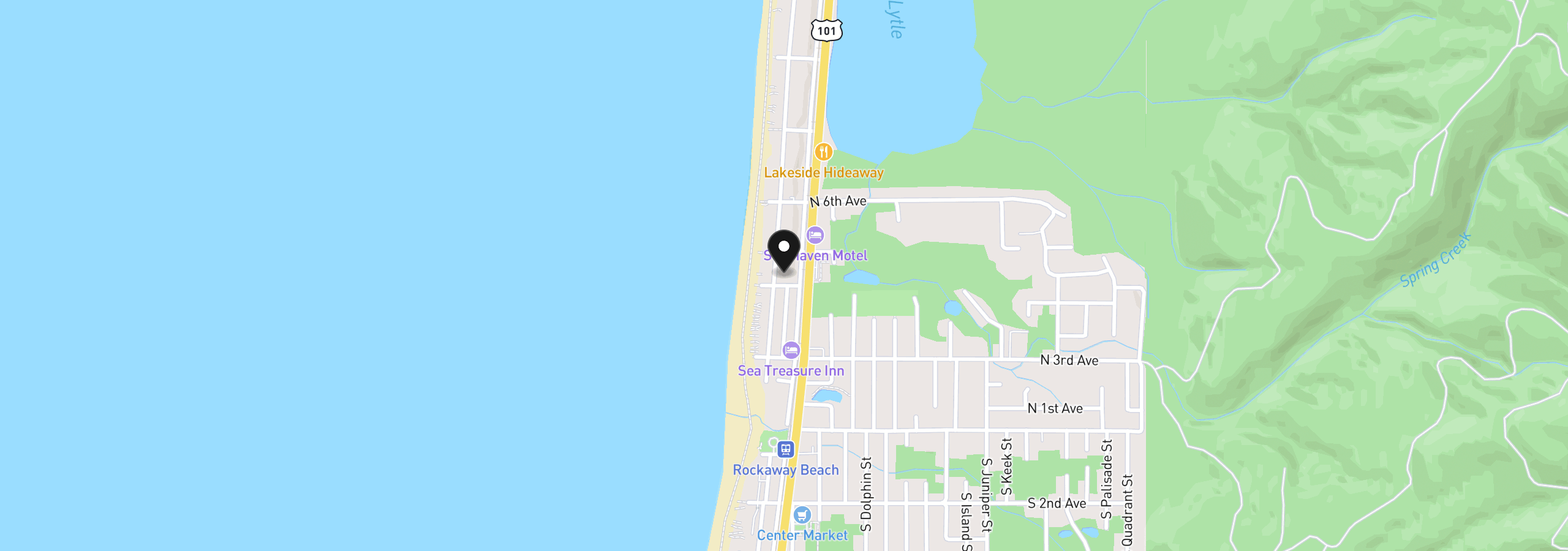 Map showing the location of 416 N Pacific St, Rockaway Beach, OR 97136