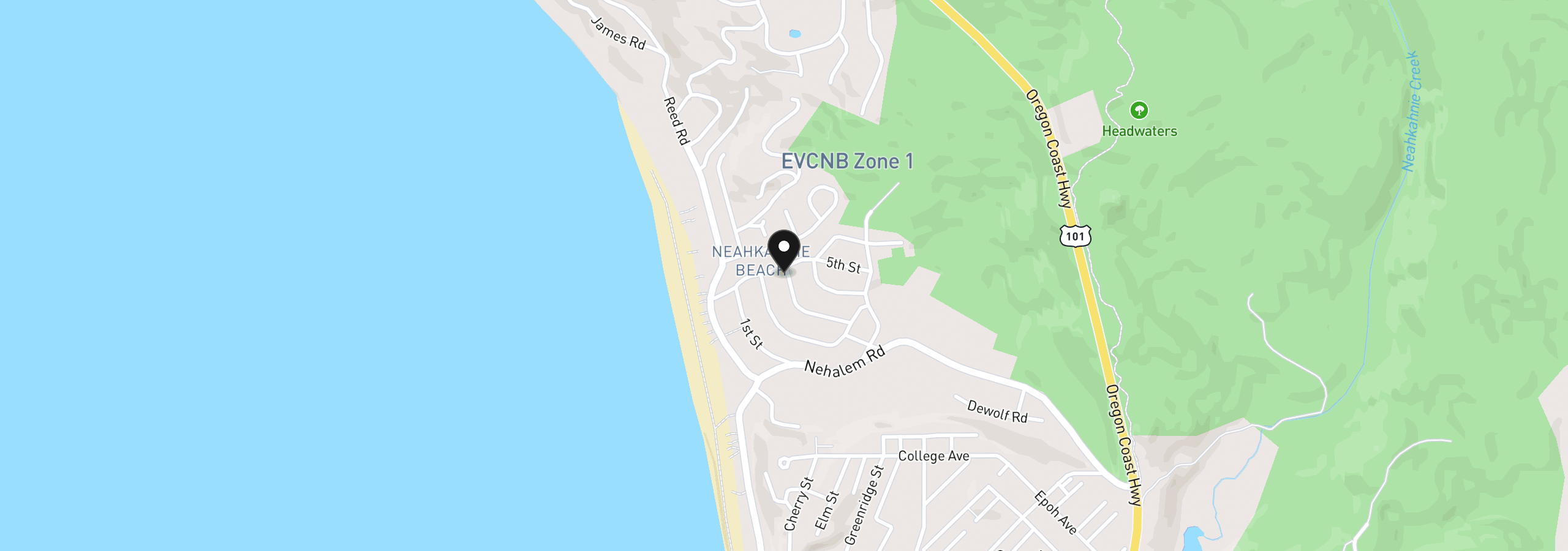 Map showing the location of Neahkahnie Rd 3900, Manzanita, OR 97130