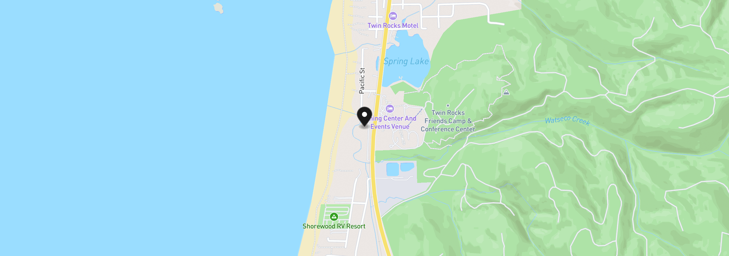 Map showing the location of 18390 Hwy 101, Rockaway Beach, OR 97136