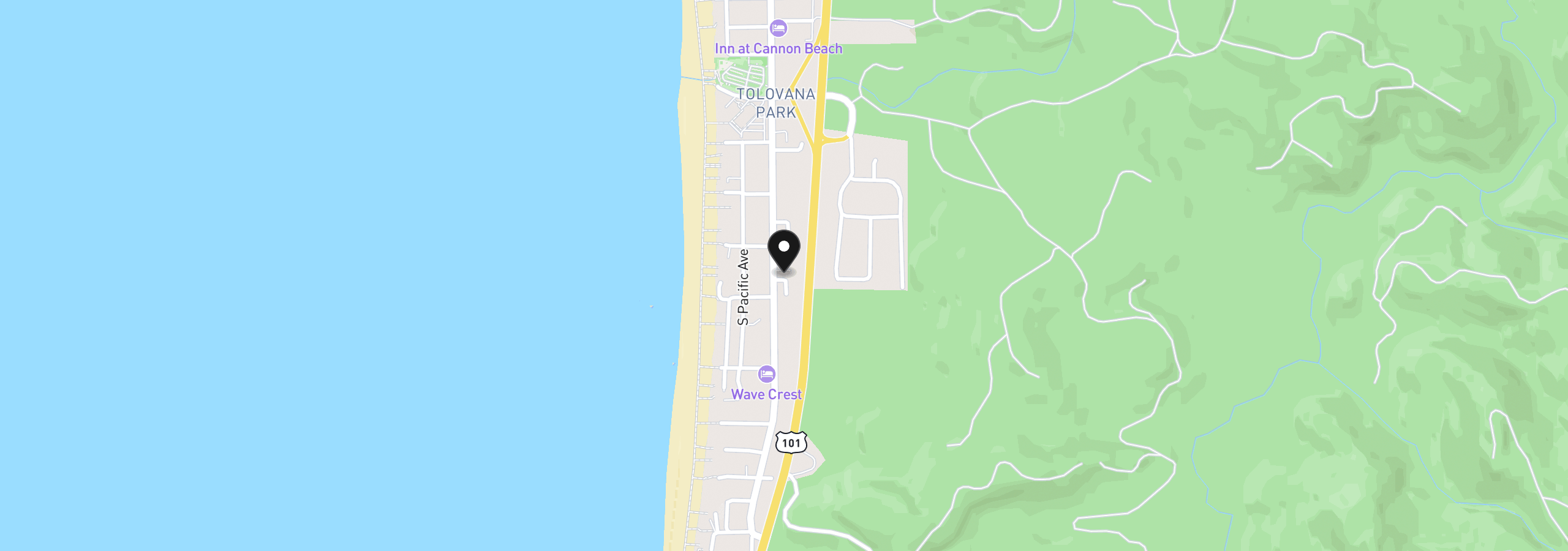 Map showing the location of 3621 S Hemlock St 1, Cannon Beach, OR 97110