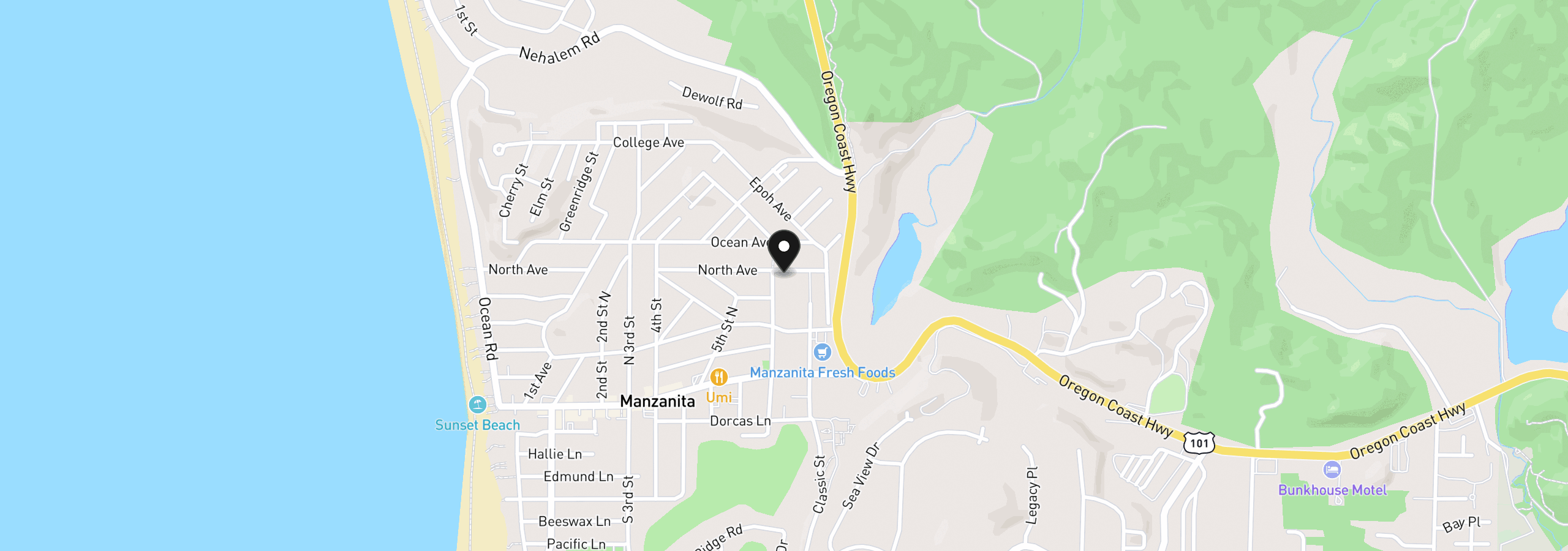 Map showing the location of North Ave 2, Manzanita, OR 97130