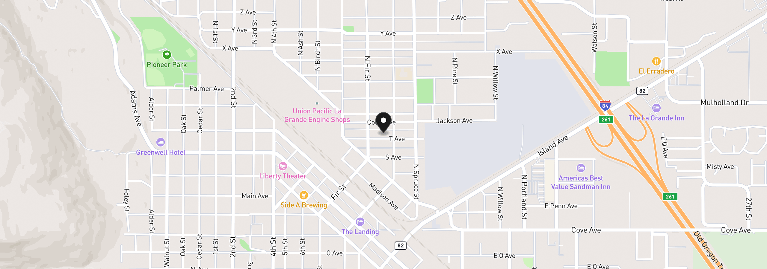 Map showing the location of 1415 T Ave, La Grande, OR 97850