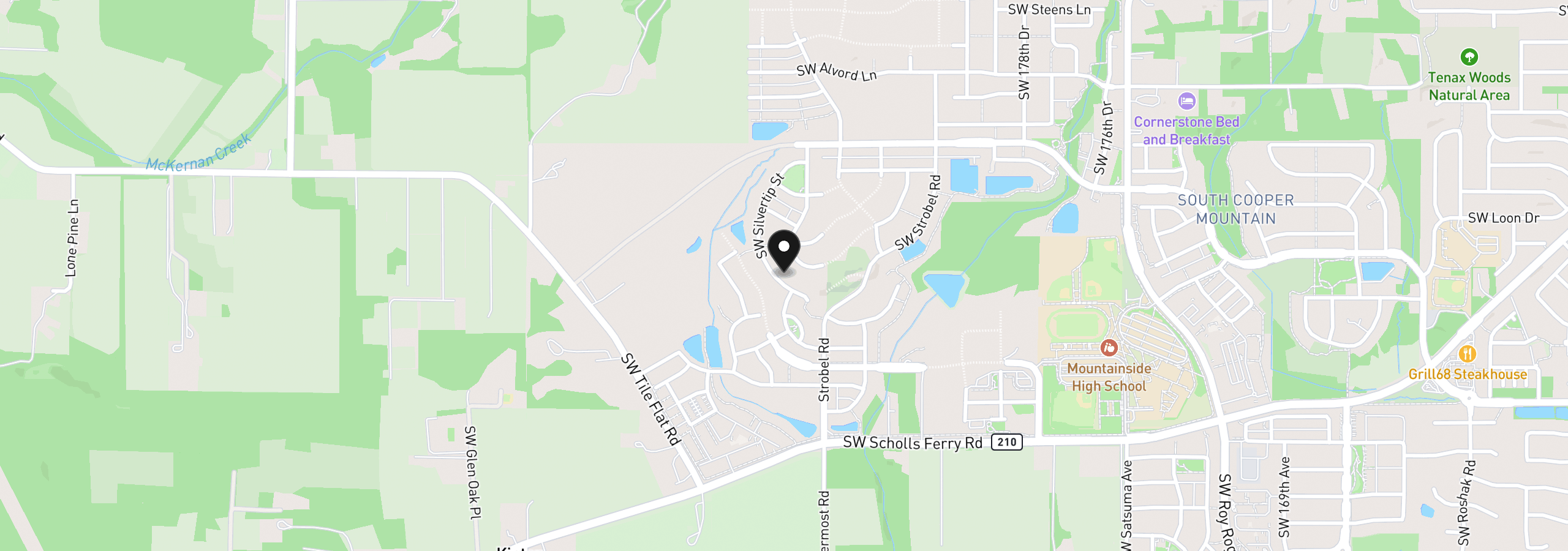 Map showing the location of 12430 SW Silvertip St, Beaverton, OR 97007